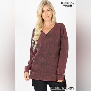 Zenana Outfitters Dark Burgundy Mineral Wash Sweatshirt AND Leggings!
